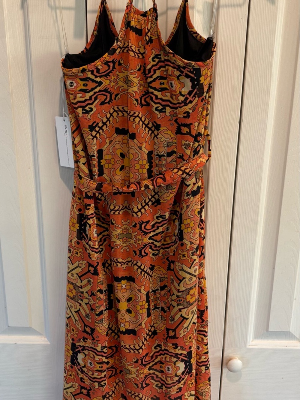 Truth NYC Women Sun Dress Orange Pattern Long Racerback Hi-Lo Medium NWT - Picture 6 of 9